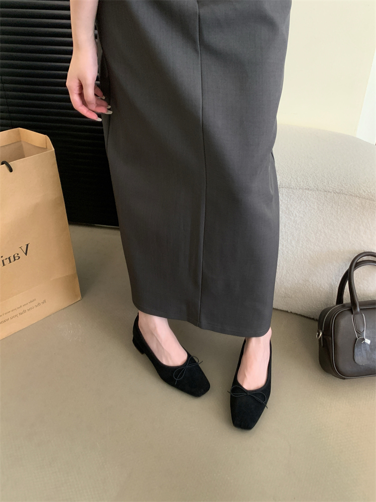 2024 Autumn New Korean Style Suede Bow Mary Jane Shoes for Women Low Heel Square Toe Slip On Dress Shoes - Image 2