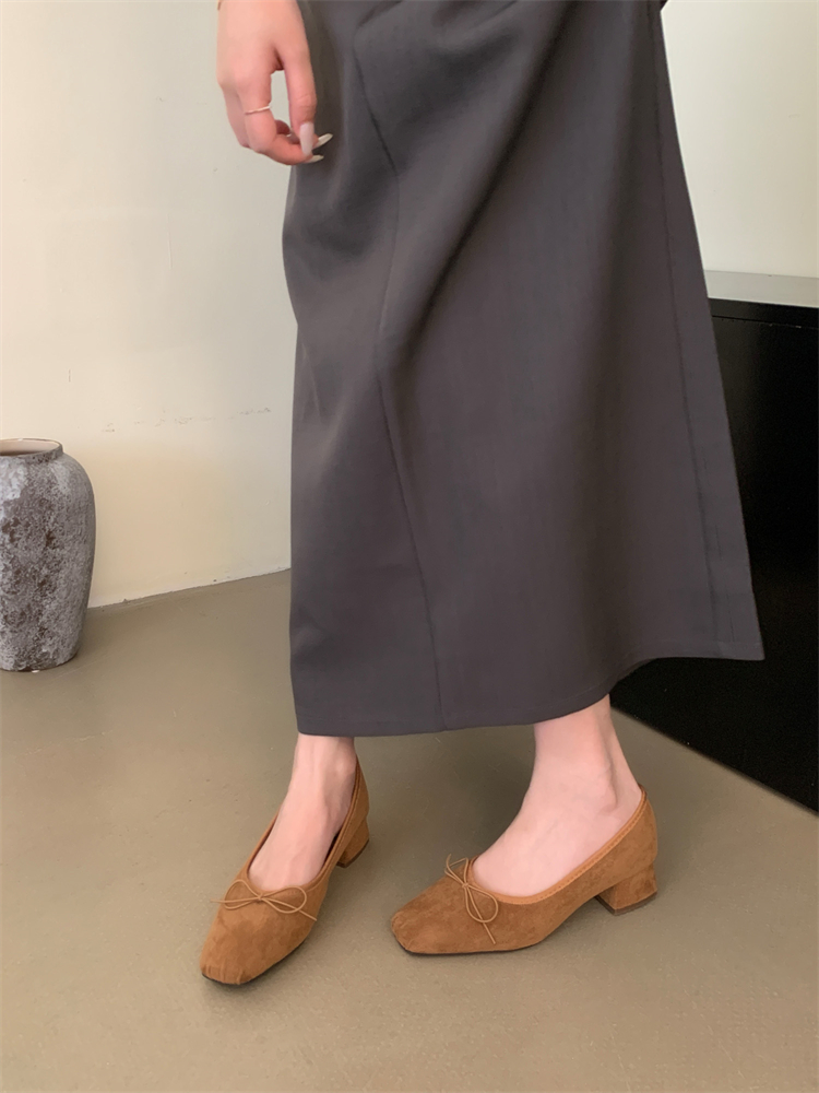 2024 Autumn New Korean Style Suede Bow Mary Jane Shoes for Women Low Heel Square Toe Slip On Dress Shoes - Image 3