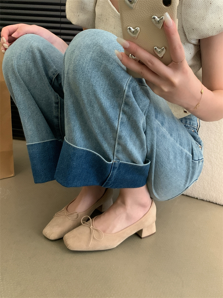 2024 Autumn New Korean Style Suede Bow Mary Jane Shoes for Women Low Heel Square Toe Slip On Dress Shoes - Image 4