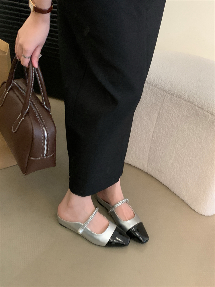 2024 Summer New Retro Chain Mary Jane Slip-On Low Heel Women's Shoes with Hidden Height Increase - Image 2