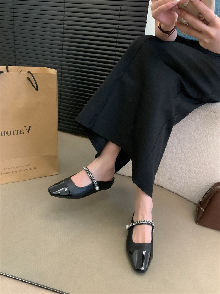 2024 Summer New Retro Chain Mary Jane Slip-On Low Heel Women's Shoes with Hidden Height Increase - Image 3