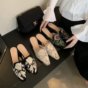 2026 Embroidered Retro Thin Heel Square Toe Shoes 35-40