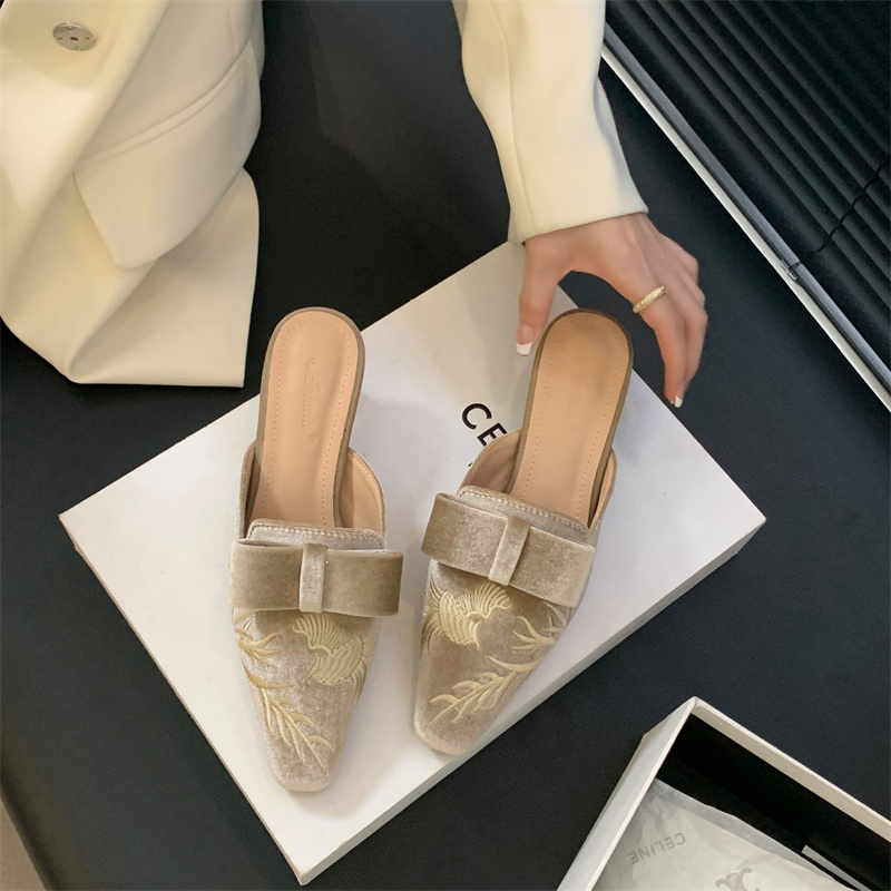 2026 Embroidered Retro Thin Heel Square Toe Slippers for Women 35-40 - Image 4