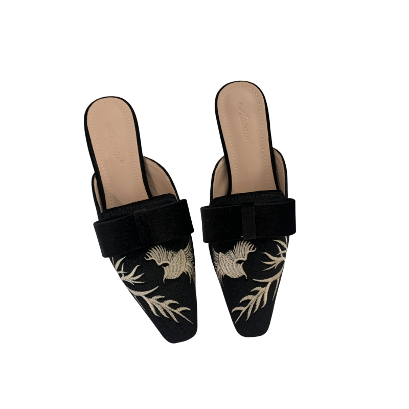 2026 Embroidered Retro Thin Heel Square Toe Slippers for Women 35-40 - Image 5