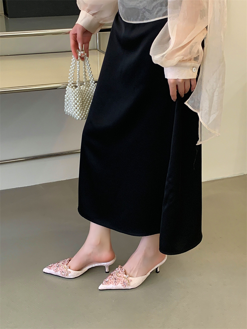 2026 Spring Women's Mid Heel Rhinestone Slippers with Bow Toe, 35-40 - Image 3