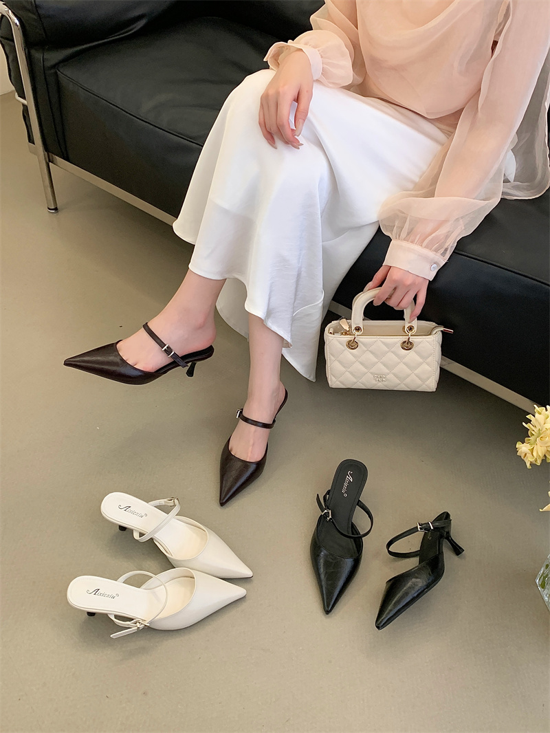 2026 Spring Women's Pointed Toe Slingback Heeled Mules 35-40 - Image 3