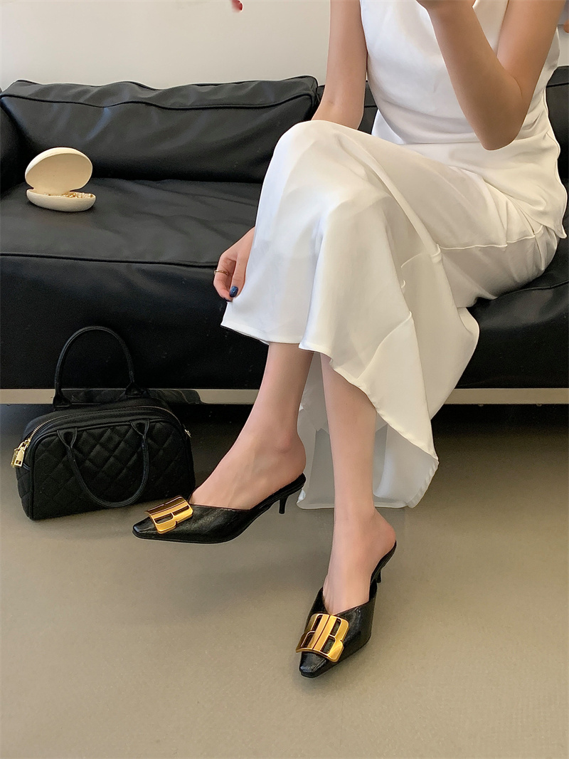 2026 Spring Women's Square Toe Slippers with Thin Heels, Sizes 35-40 - Image 2