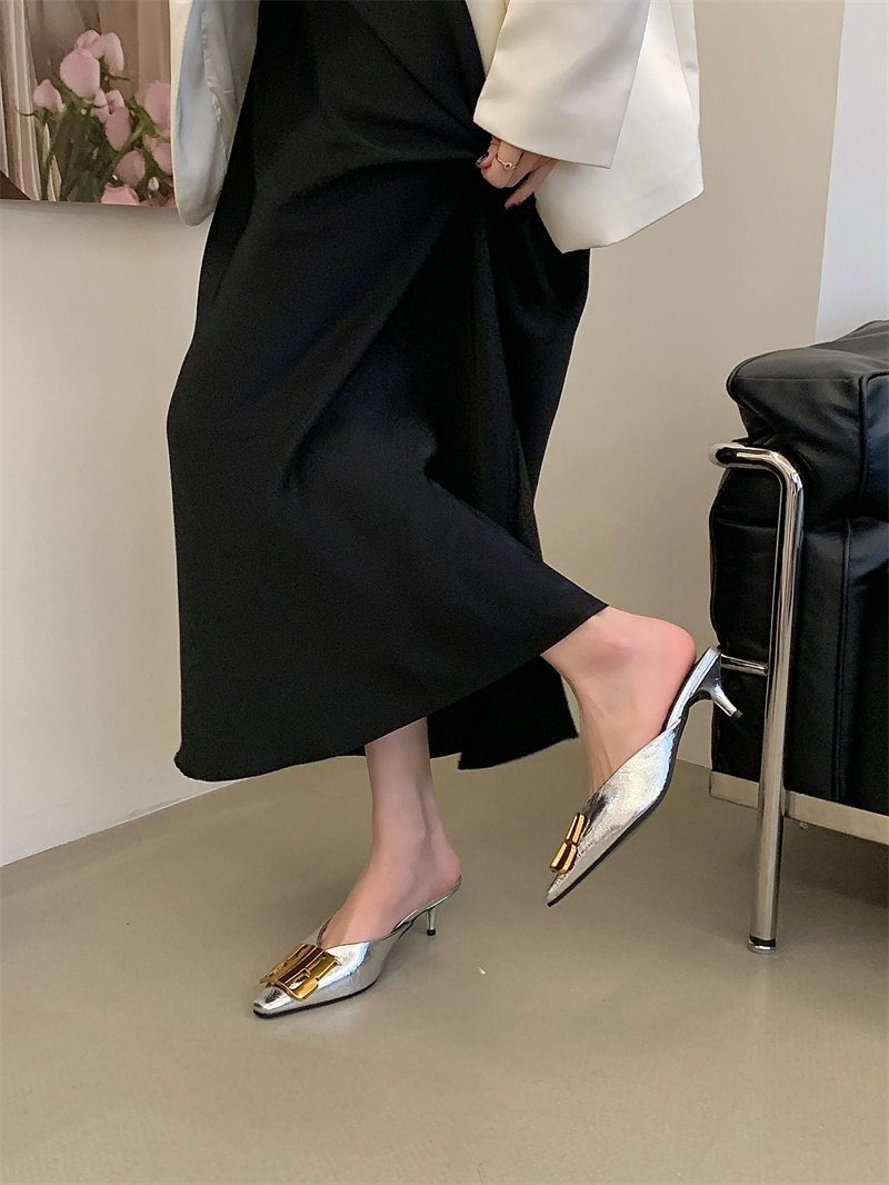2026 Spring Women's Square Toe Slippers with Thin Heels, Sizes 35-40 - Image 4