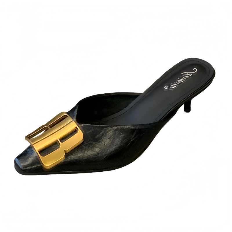 2026 Spring Women's Square Toe Slippers with Thin Heels, Sizes 35-40 - Image 5