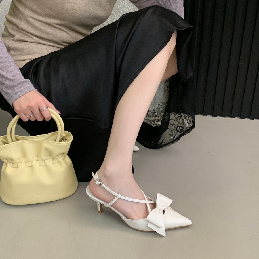 DIAIRIZ 2026 Summer New Women's Pointed Toe Thin Heel Bow Ankle Strap Closed Toe Sandals for Dresses - Image 4