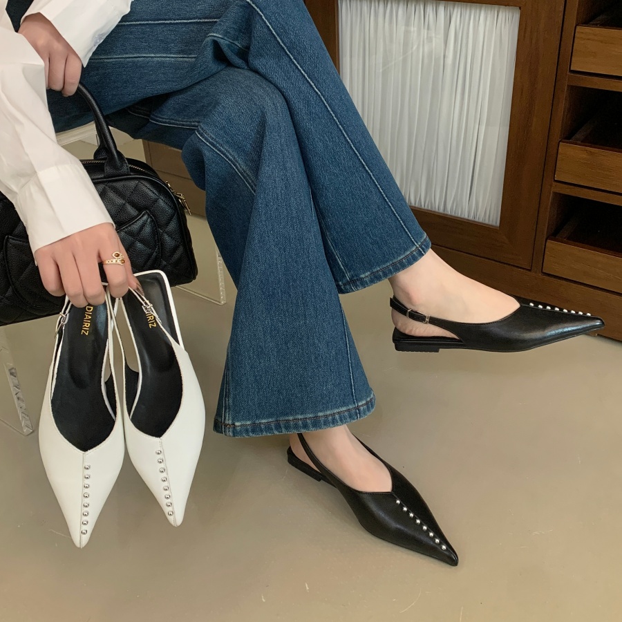 DIAIRIZ Women's Pointed Toe Flat Sandals 2026 New Spring Summer Bow Buckle Strap Closed Toe Shoes