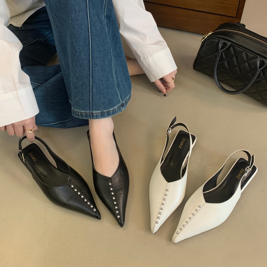 DIAIRIZ Women's Pointed Toe Flat Sandals 2026 New Spring Summer Bow Buckle Strap Closed Toe Shoes - Image 2