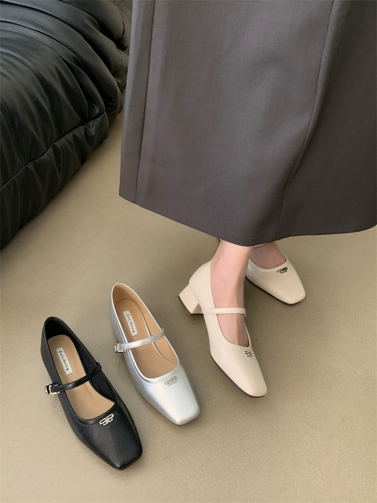 French Square Toe Mary Jane Shoes 2024 New Autumn Vintage Soft Fairy Style Chunky Heel Low Top Shoes