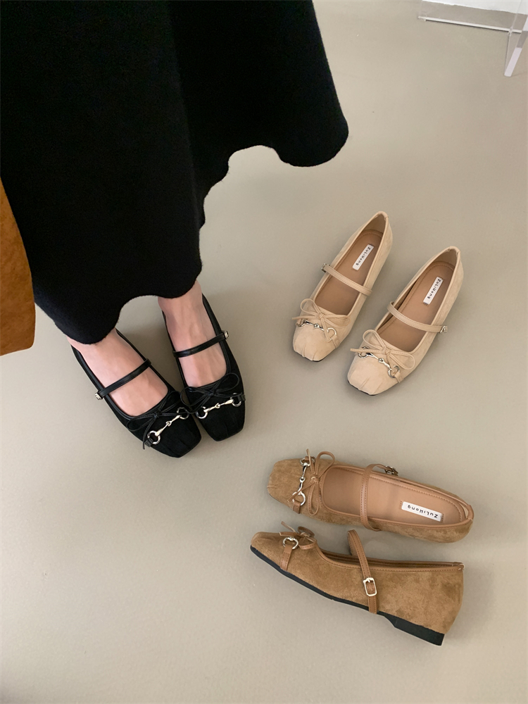 French Style Mary Jane Ballet Flats for Women 2024 Autumn New Chunky Heel Buckle Shoes