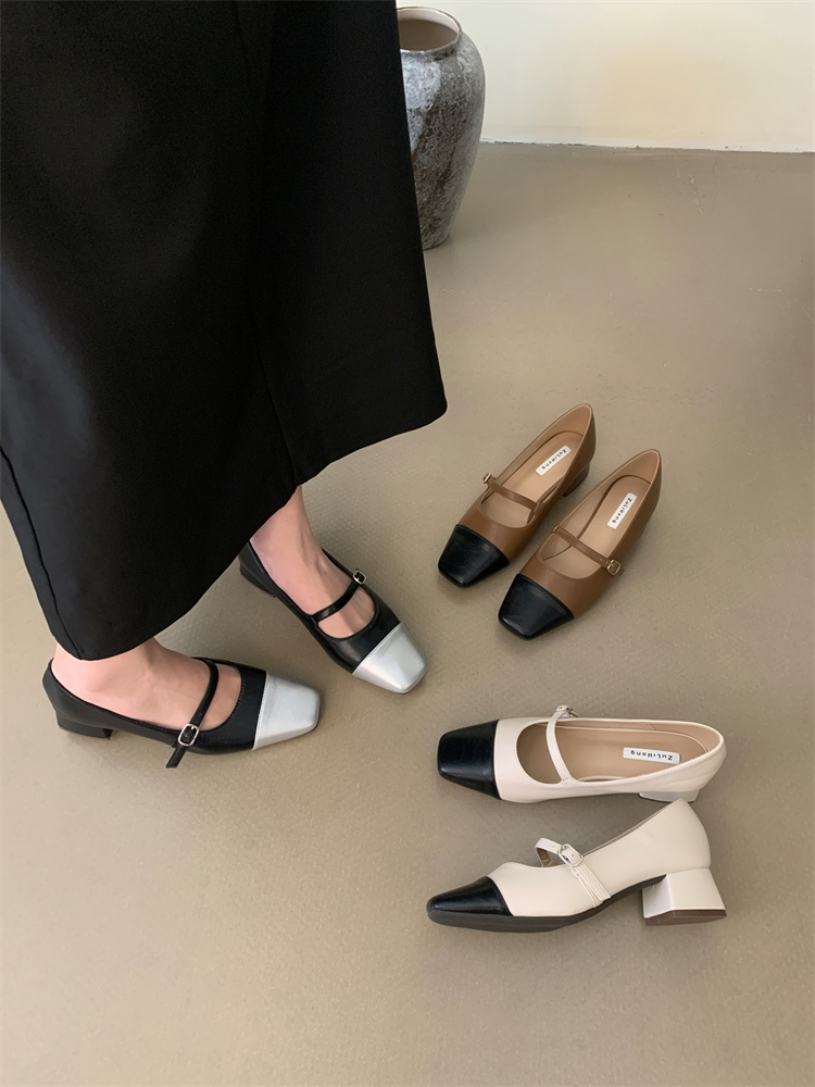 French Vintage Retro High Heel Mary Jane Fairy Shoes 2024 New Chunky Heel Two-Tone Women's Shoes