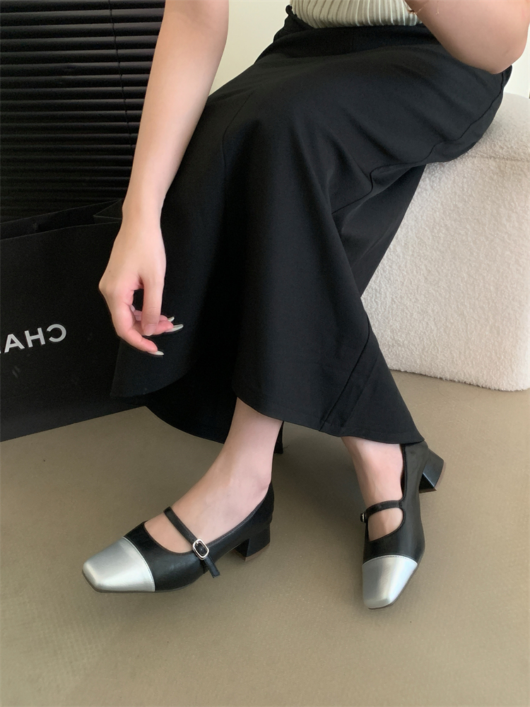 French Vintage Retro High Heel Mary Jane Fairy Shoes 2024 New Chunky Heel Two-Tone Women's Shoes - Image 2