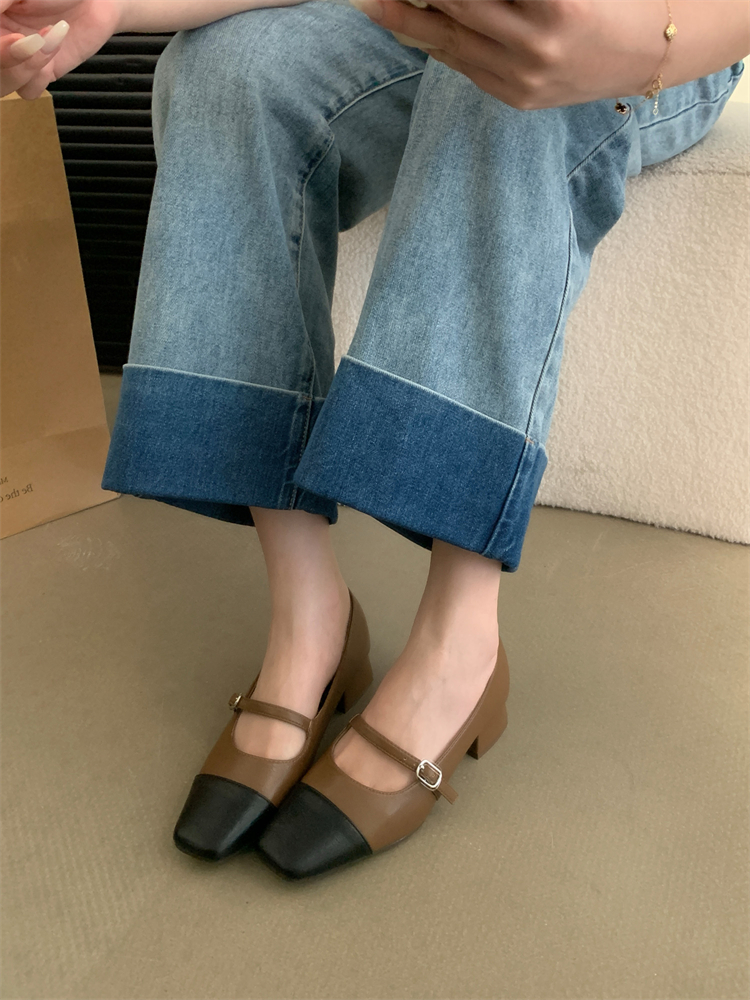 French Vintage Retro High Heel Mary Jane Fairy Shoes 2024 New Chunky Heel Two-Tone Women's Shoes - Image 3