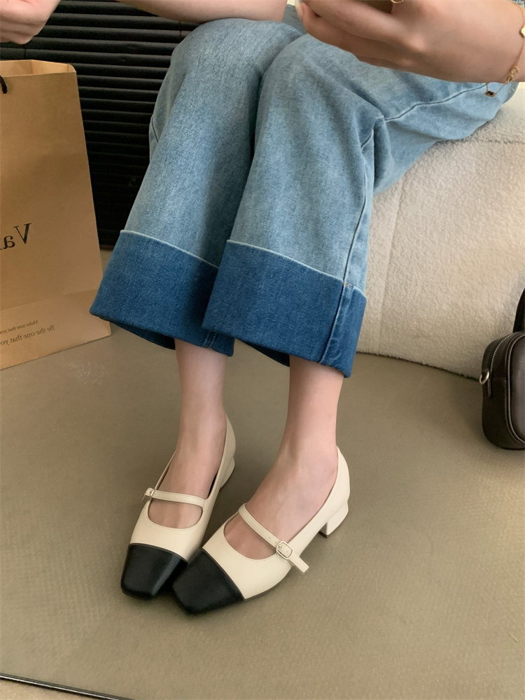 French Vintage Retro High Heel Mary Jane Fairy Shoes 2024 New Chunky Heel Two-Tone Women's Shoes - Image 4