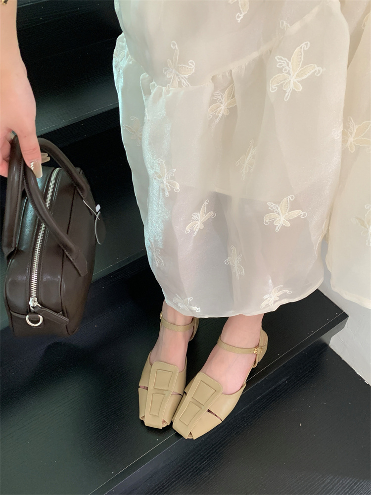 Korean Style Open Toe Hollow One-Strap Sandals Women's Woven Roman Shoes Square Toe Mid Heel Fashionable Casual Shoes - Image 3