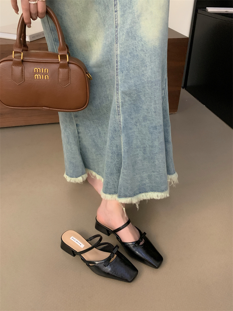 Mary Jane Closed Toe Slipper Women's Shoes 2024 Summer New Style Shallow Mouth Chunky Heel Dress Single Shoes - Image 2