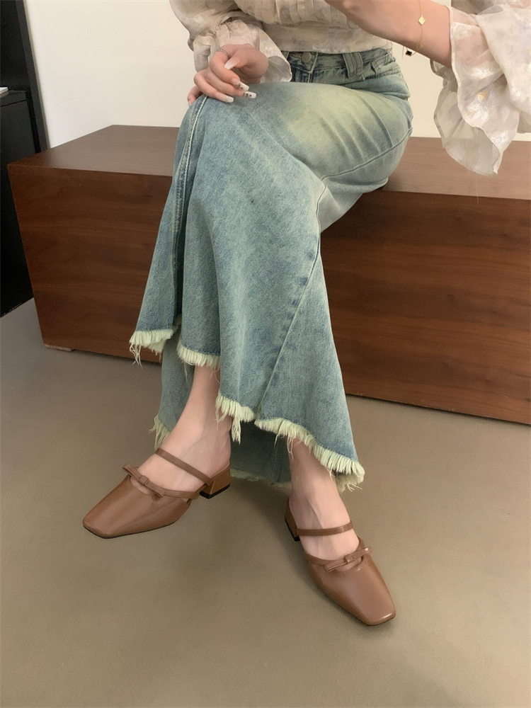 Mary Jane Closed Toe Slipper Women's Shoes 2024 Summer New Style Shallow Mouth Chunky Heel Dress Single Shoes - Image 3