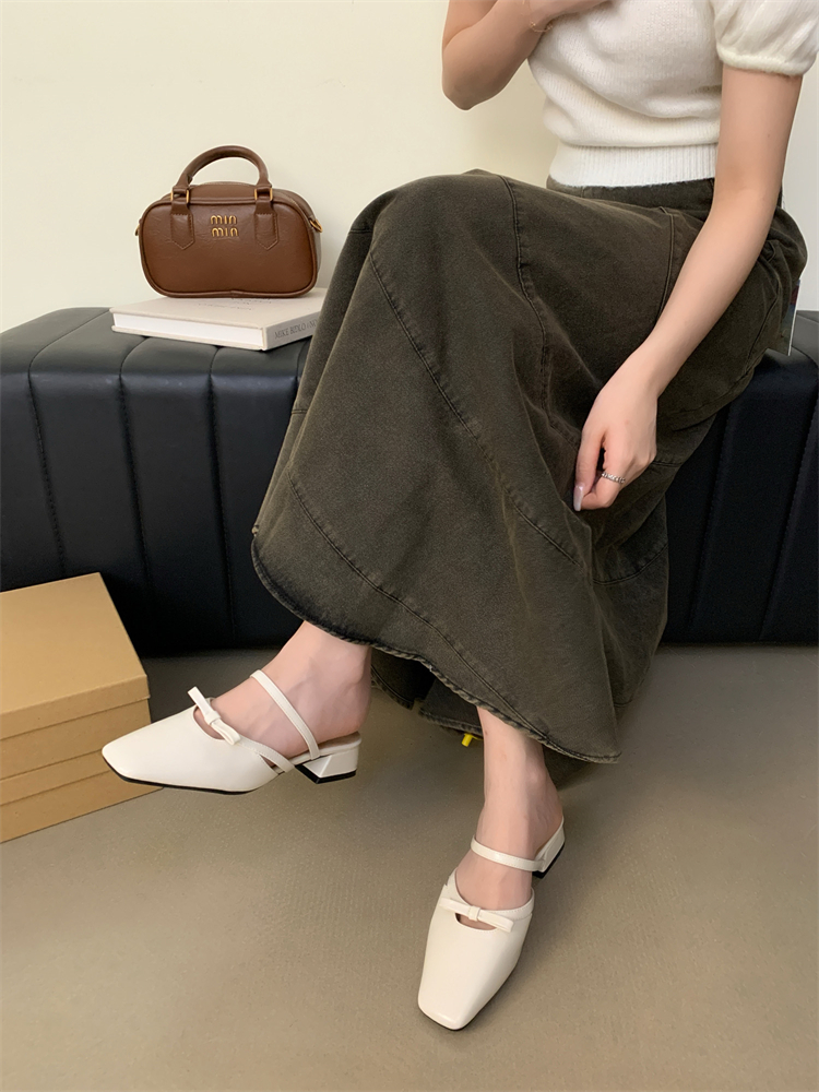 Mary Jane Closed Toe Slipper Women's Shoes 2024 Summer New Style Shallow Mouth Chunky Heel Dress Single Shoes - Image 4