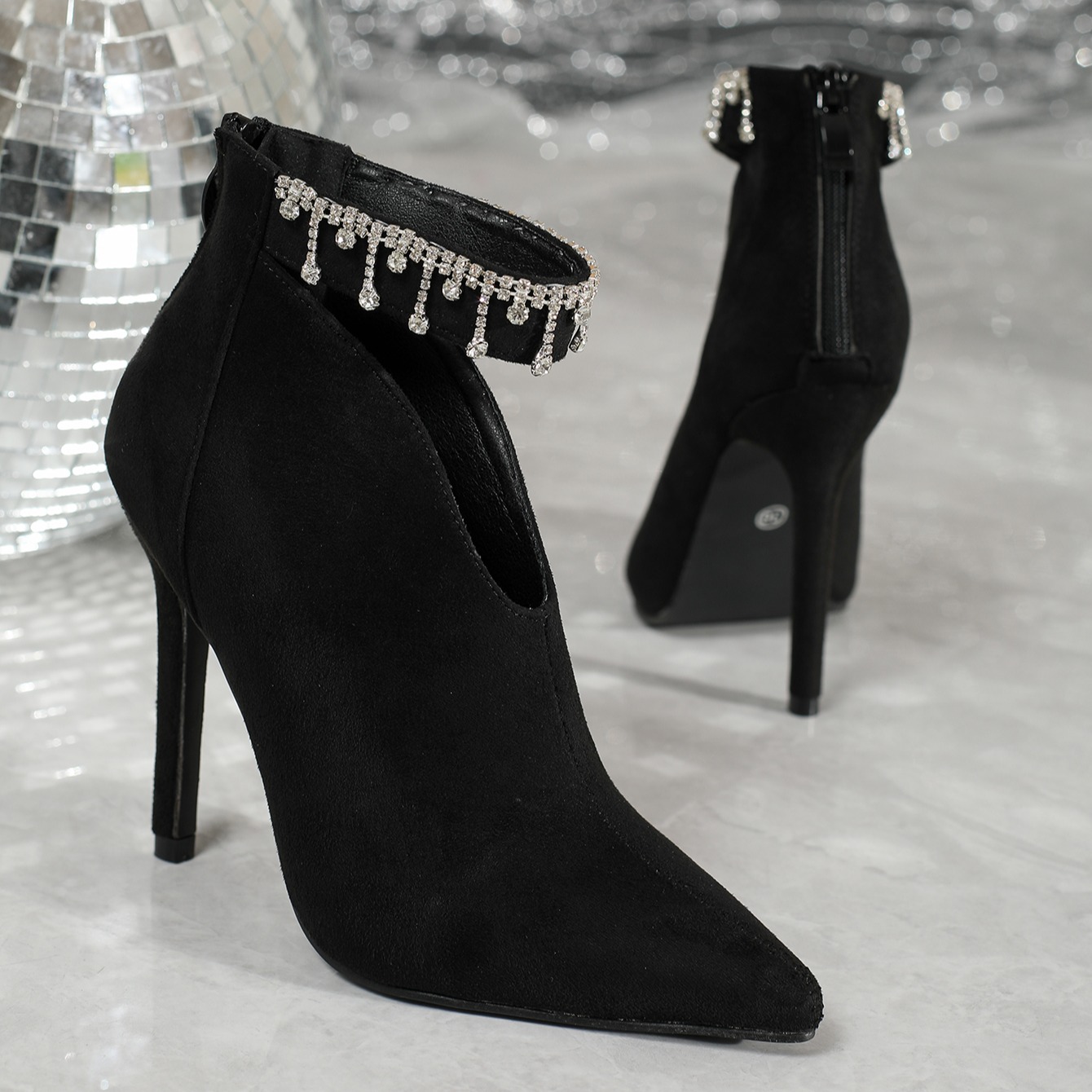 Pointed Rhinestone Decor Zipper 11cm Sexy Ultra High Heel Fashion Short Boots Ankle Boots 42 - Image 2