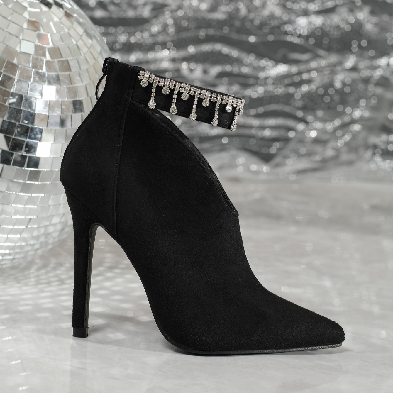 Pointed Rhinestone Decor Zipper 11cm Sexy Ultra High Heel Fashion Short Boots Ankle Boots 42 - Image 5