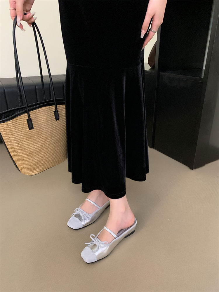 Silver Bow Ballet Flat Women Summer Slip-On Low Heel Mary Jane Shoes - Image 3