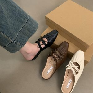 Women's Mary Jane Slippers with Bow and Hidden Wedge Heel - Korean Style Summer 2024